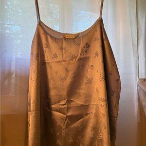 Altar'd State Floral Satin Dress in Warm Tan
